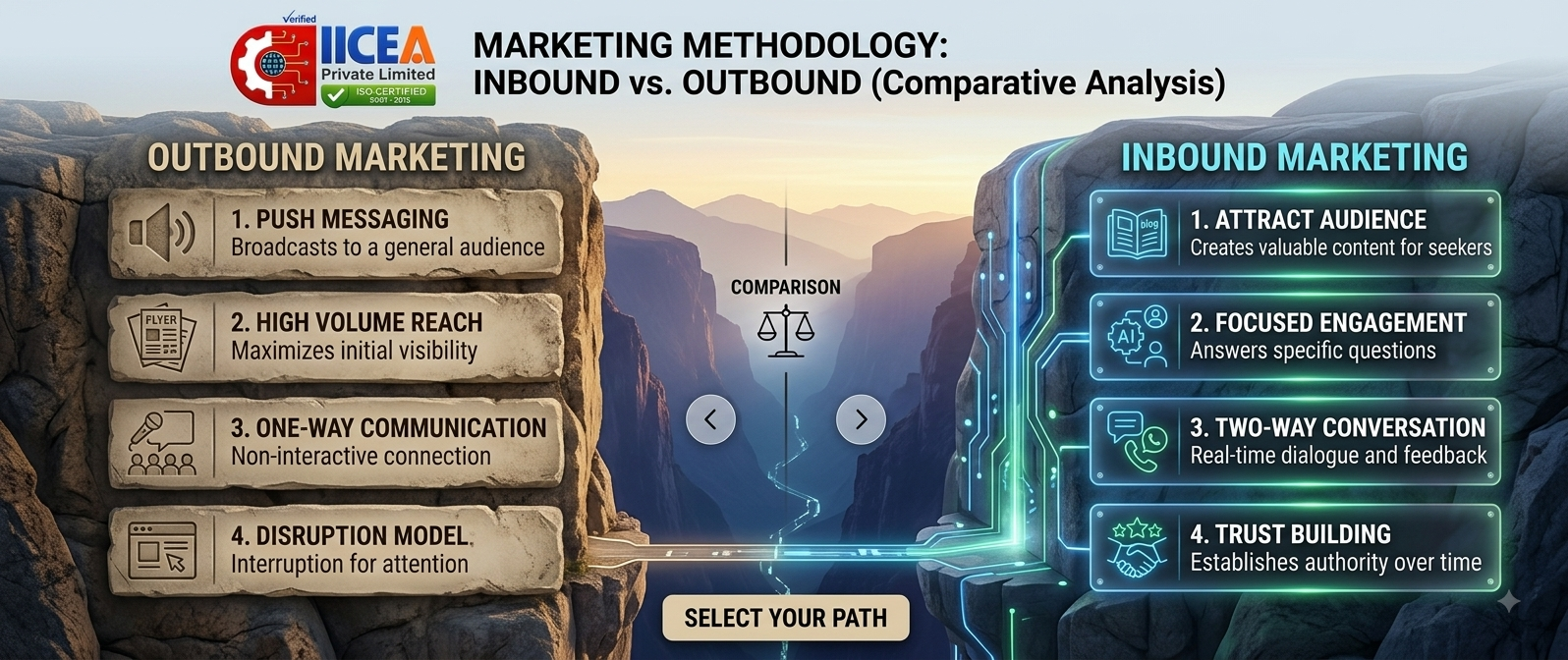 Inbound vs Outbound Marketing: Comparative Analysis of Audience Attraction, Engagement, Communication, and Trust Building
