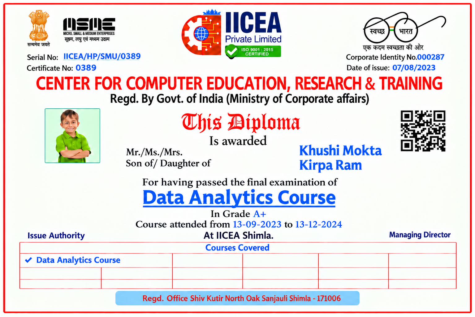 IICEA Data Analytics Certificate