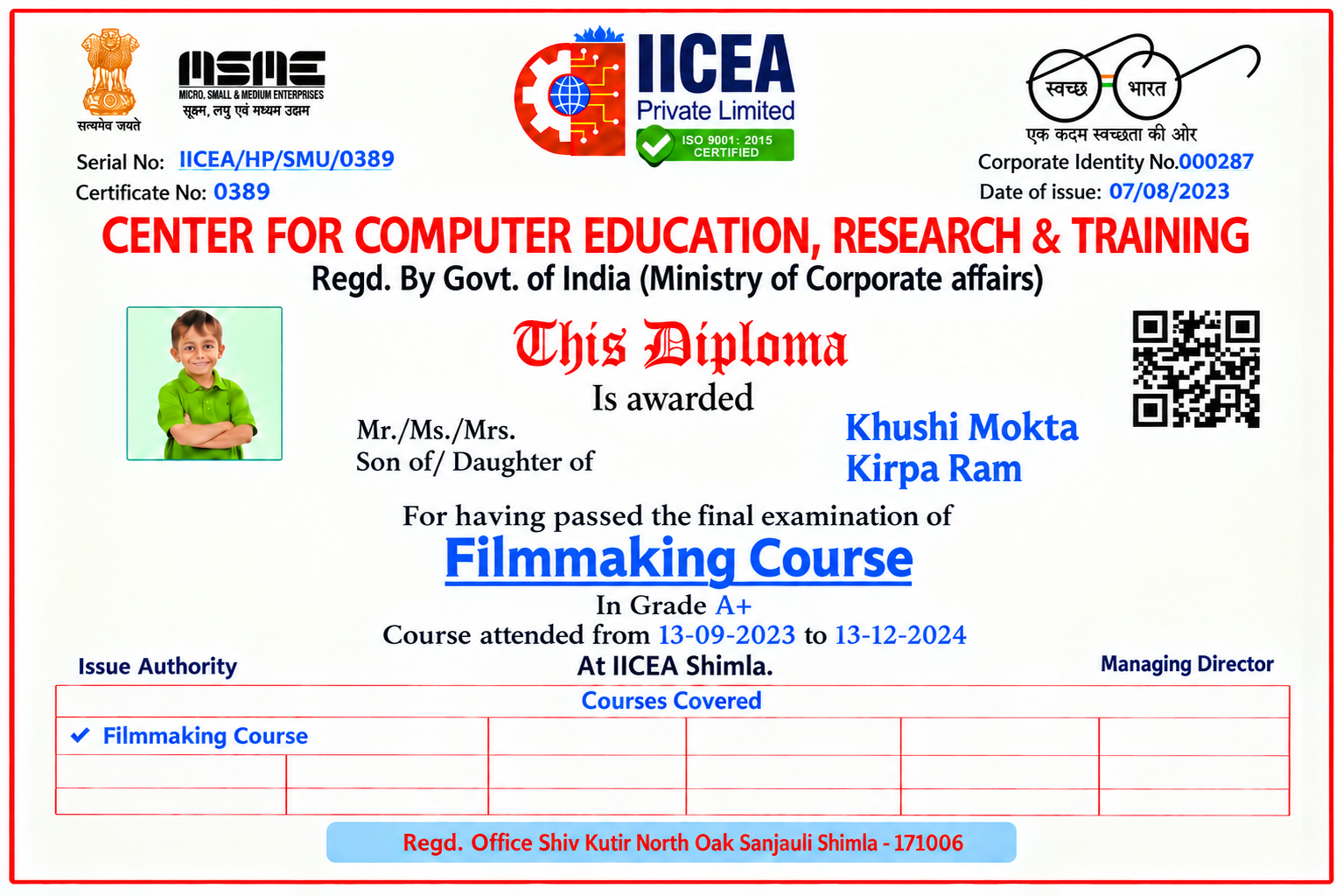 IICEA Filmmaking Certificate